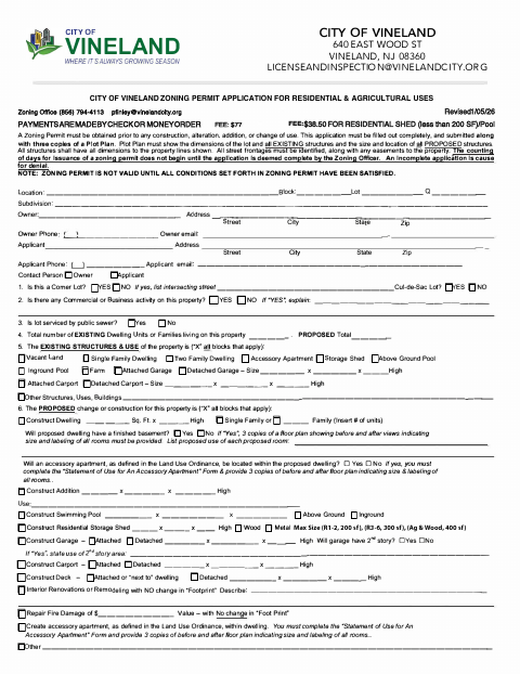 First page of the Zoning Permit Application for Residential & Agricultural Uses