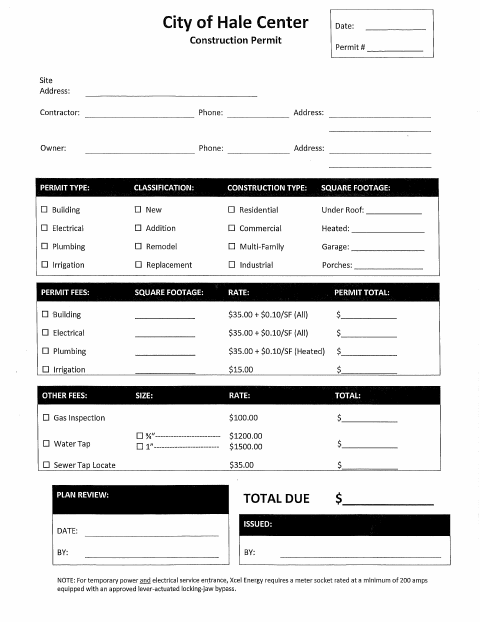 First page of the Building Permit Application
