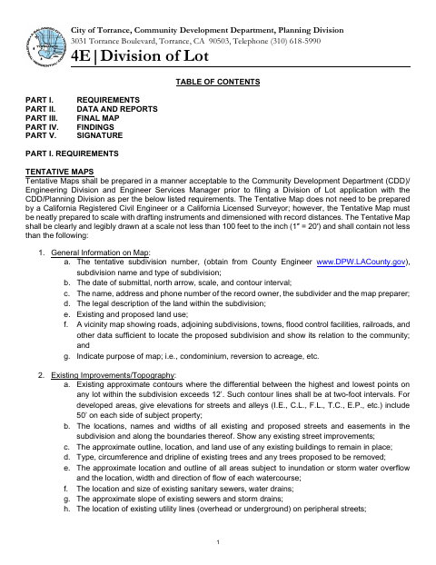 First page of the Division of Lot