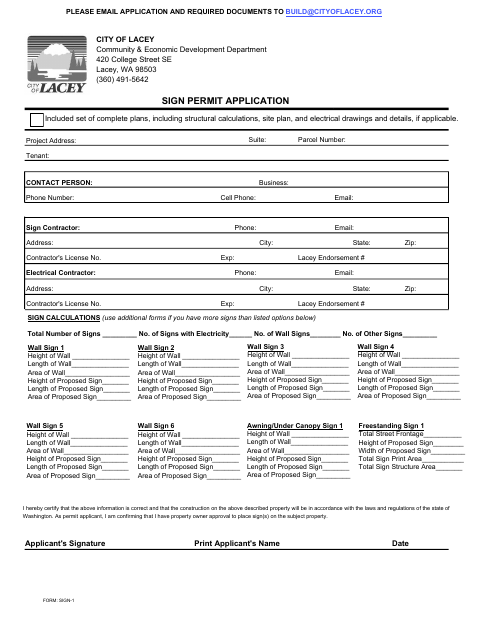 First page of the Sign Permit Application