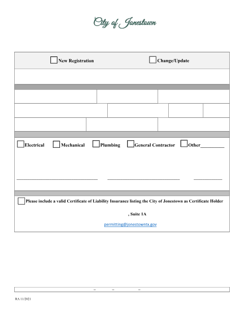 First page of the Contractor Registration Form
