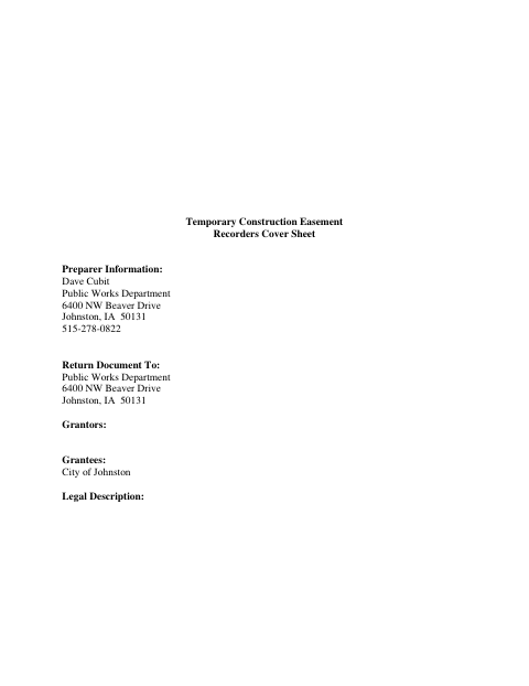 First page of the Temporary Construction Easement