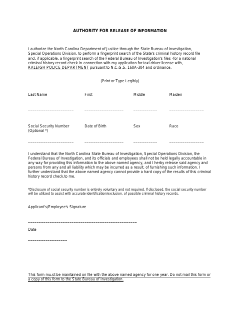 First page of the Authority for Release of Information (Taxi Driver)