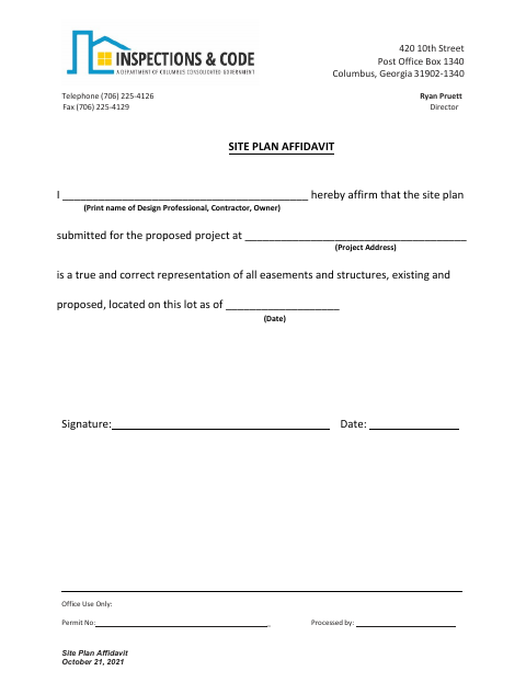First page of the Site Plan Affidavit