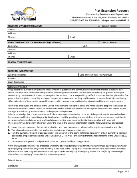 First page of the Plat Extension Request