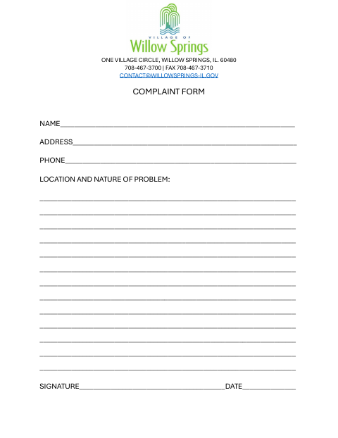 First page of the Complaint Form