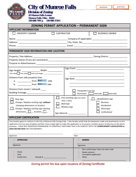 First page of the Zoning Permit Application – Permanent Sign