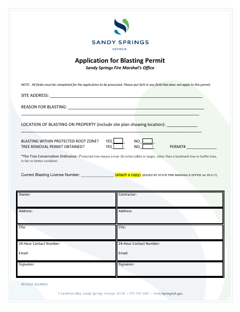 First page of the Application for Blasting Permit