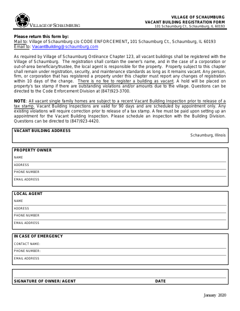 First page of the Vacant Building Registration Form