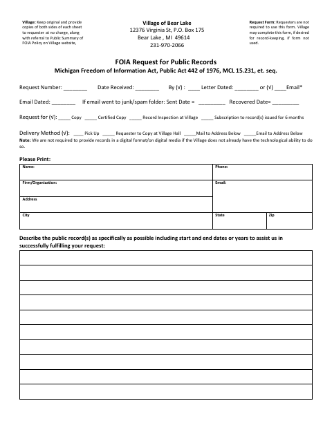 First page of the FOIA Request for Public Records