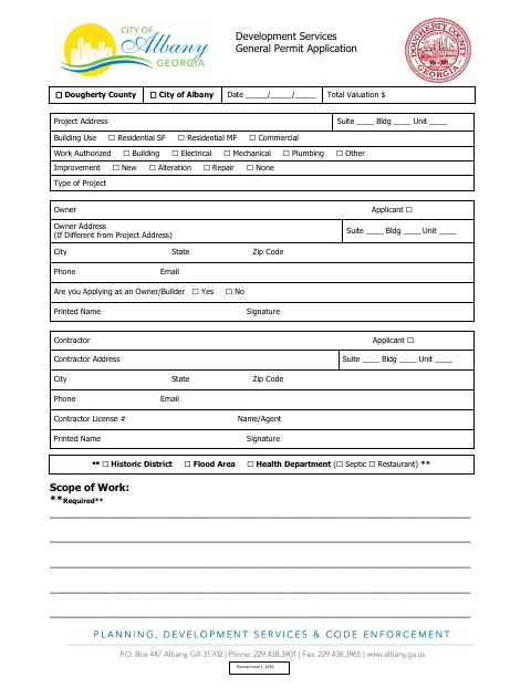 First page of the Development Services General Permit Application