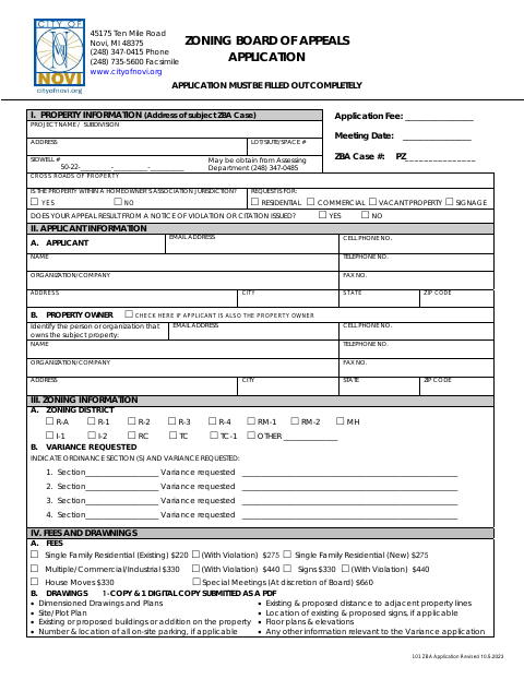 First page of the Sign Variance Packet