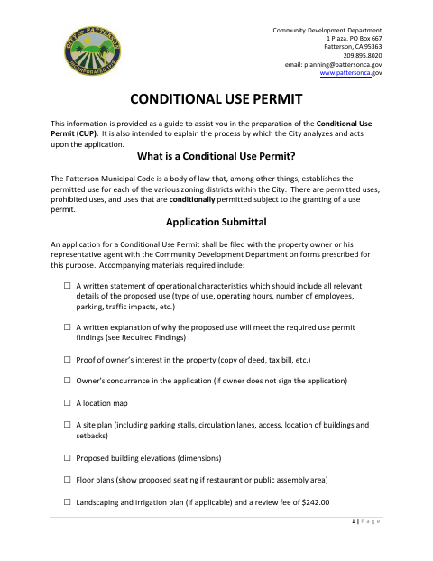First page of the Conditional Use Permit Application