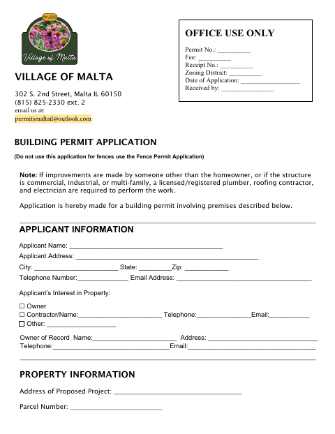 First page of the Building Permit Application