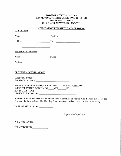 First page of the Application for Site Plan Approval