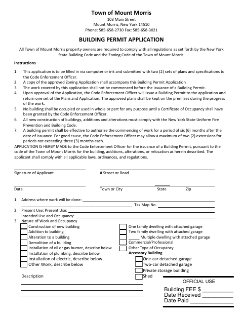 First page of the Building Permit Application