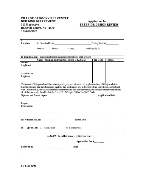 First page of the Application for Exterior Design Review