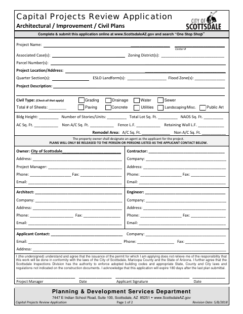 First page of the Capital Projects Review Application