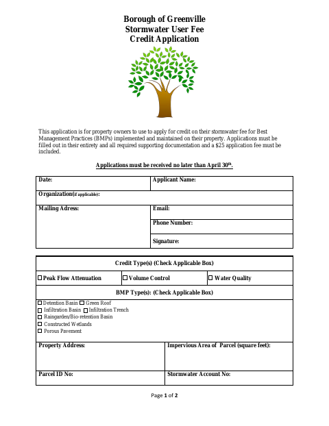First page of the Stormwater User Fee Credit Application