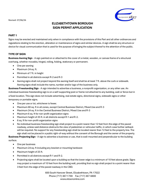 First page of the Sign Permit Application
