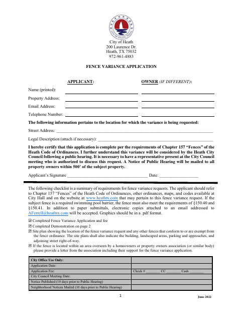 First page of the Fence Variance Application