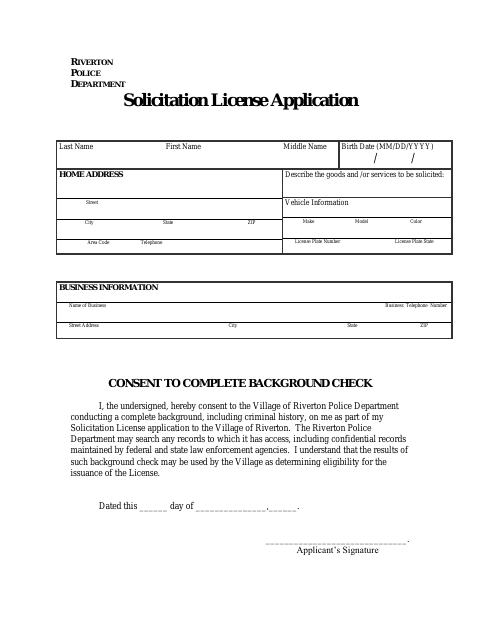 First page of the Solicitation License Application