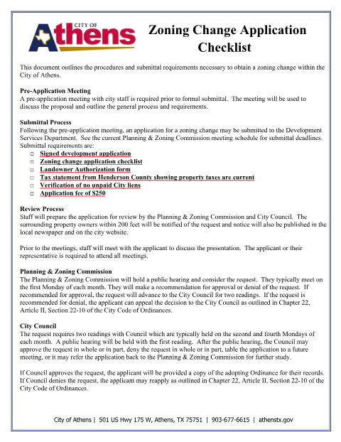 First page of the Zoning Change Application Checklist