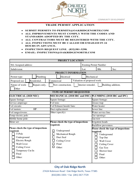 First page of the Trade Permit Application