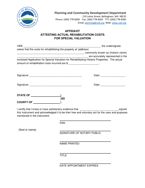 First page of the Affidavit Attesting Actual Rehabilitation Costs