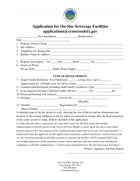 First page of the Application for On-Site Sewerage Facilities