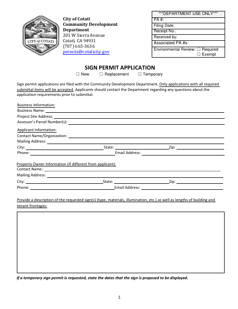First page of the Sign Permit Application