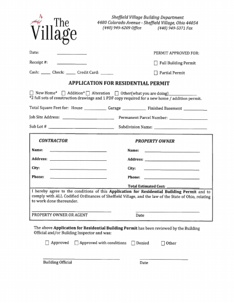First page of the Residential Building Permit Application