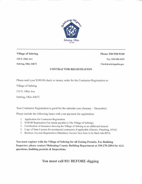First page of the Contractor Registration Application