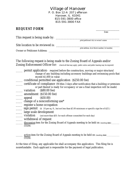 First page of the Zoning Request Form