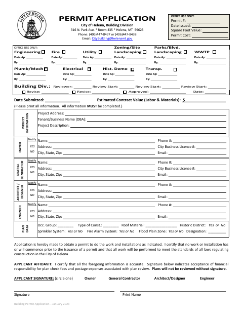 First page of the Building Permit Application