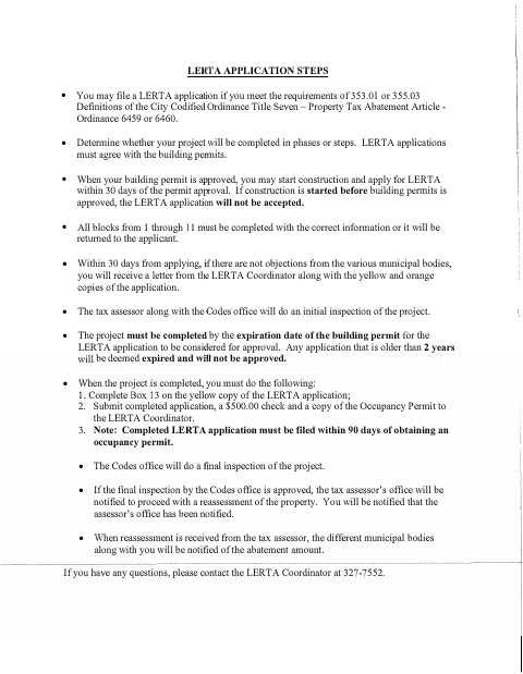 First page of the LERTA Application