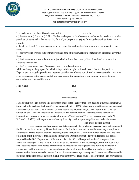 First page of the Workers Compensation Affidavit