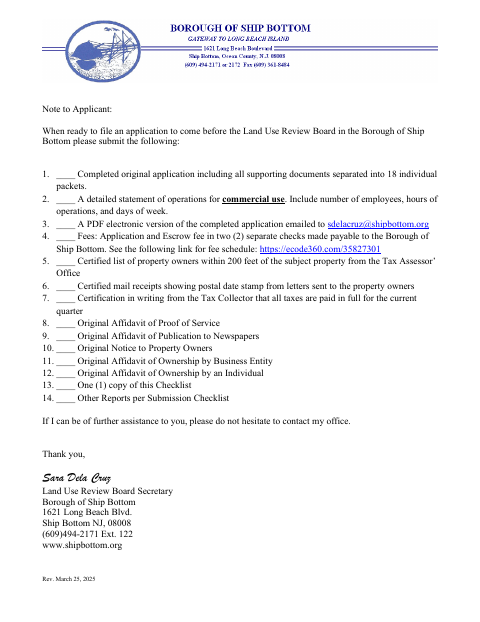 First page of the Land Use Development Application
