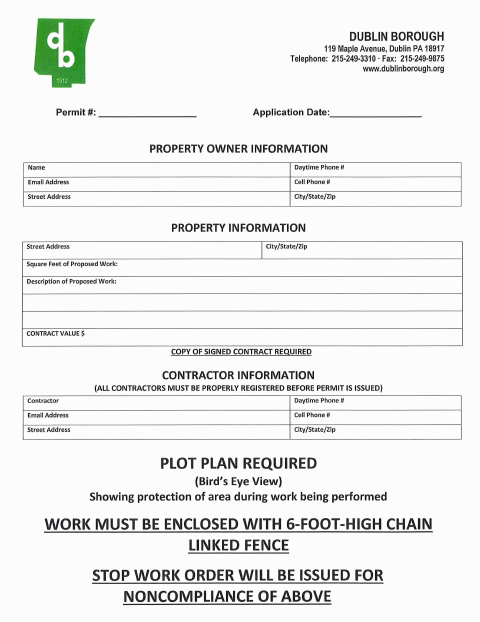 First page of the Building Demolition Permit Application