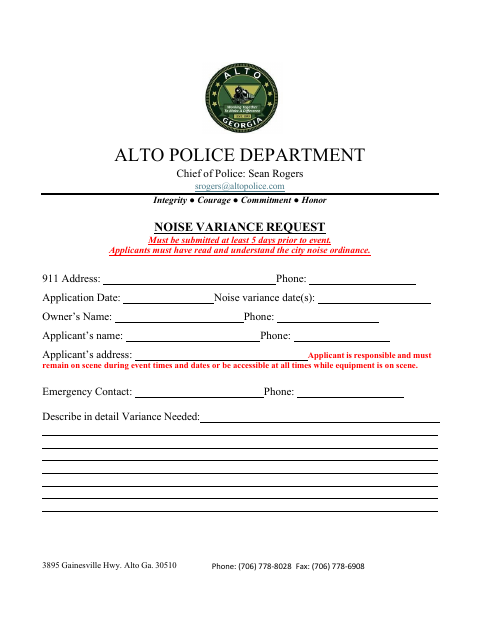 First page of the Noise Variance Request