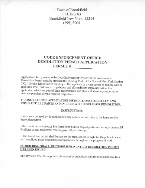 First page of the Demolition Permit Application