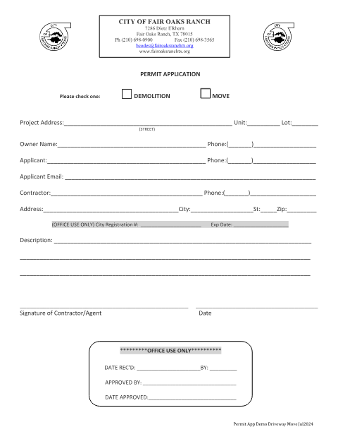 First page of the Demolition/Building Move Permit Application