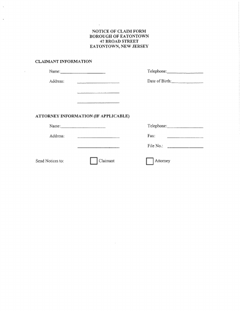 First page of the Tort Claim Form