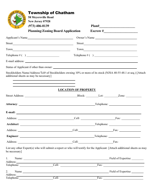First page of the Planning/Zoning Board Application