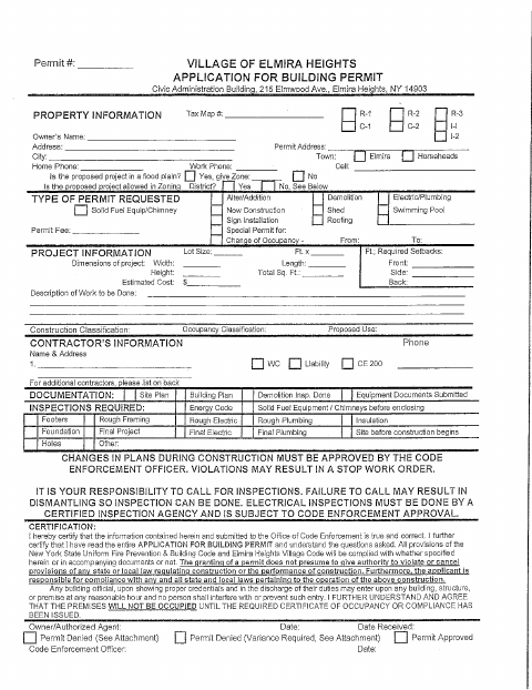 First page of the Building Permit Application