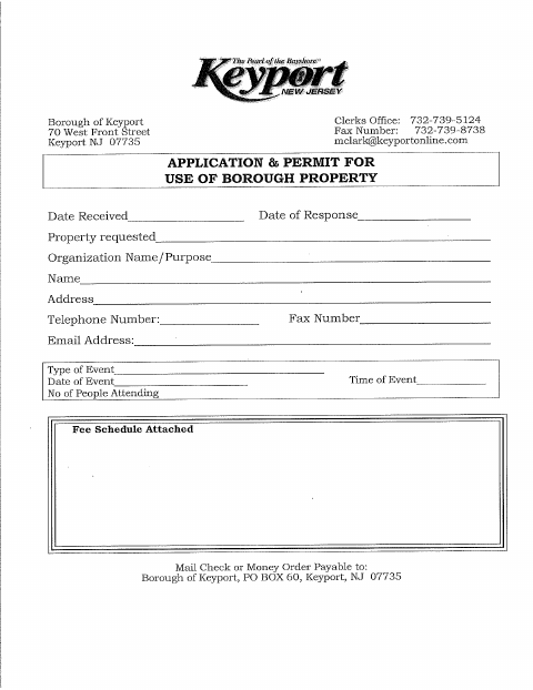 First page of the Borough Property Use Permit Application