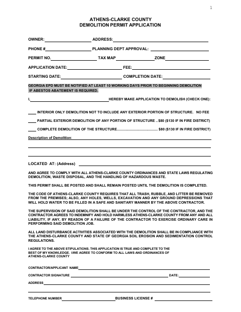 First page of the Demolition Permit Application