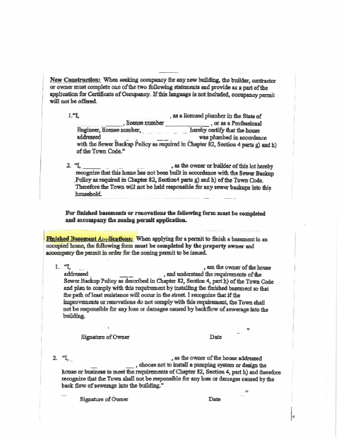 First page of the Basement Backflow Statement