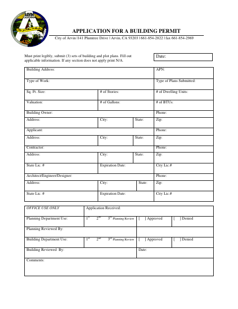 First page of the Building Permit Application