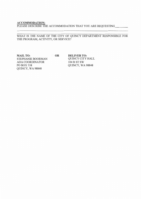 First page of the ADA Reasonable Accommodations Request Form